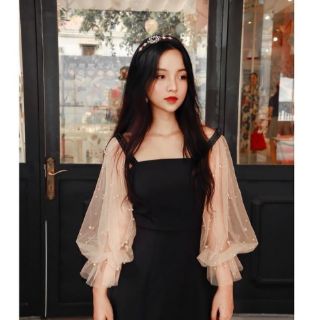 (Hình thật) Váy tay phồng cổ vuông công chúa