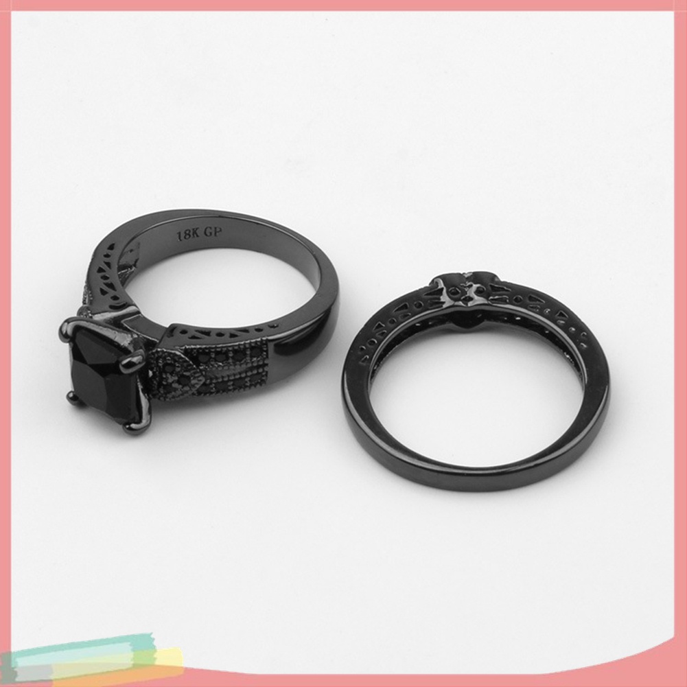 Bộ 2 Nhẫn Đính Đá Zircon Màu Đen Sang Trọng Cho Nam Và Nữ