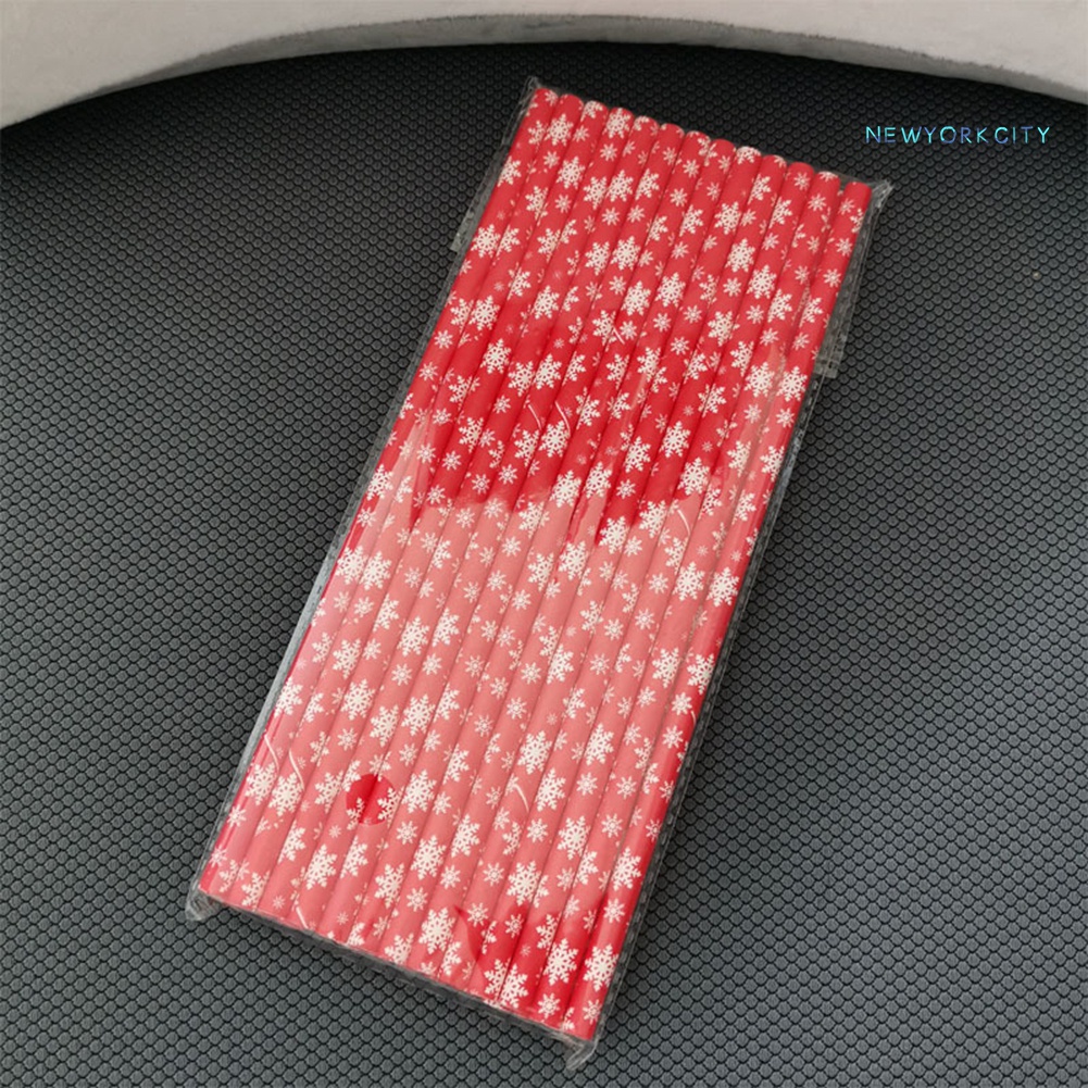 Set 25 Ống Hút Giấy Họa Tiết Hoa Tuyết Chấm Bi Dùng Một Lần