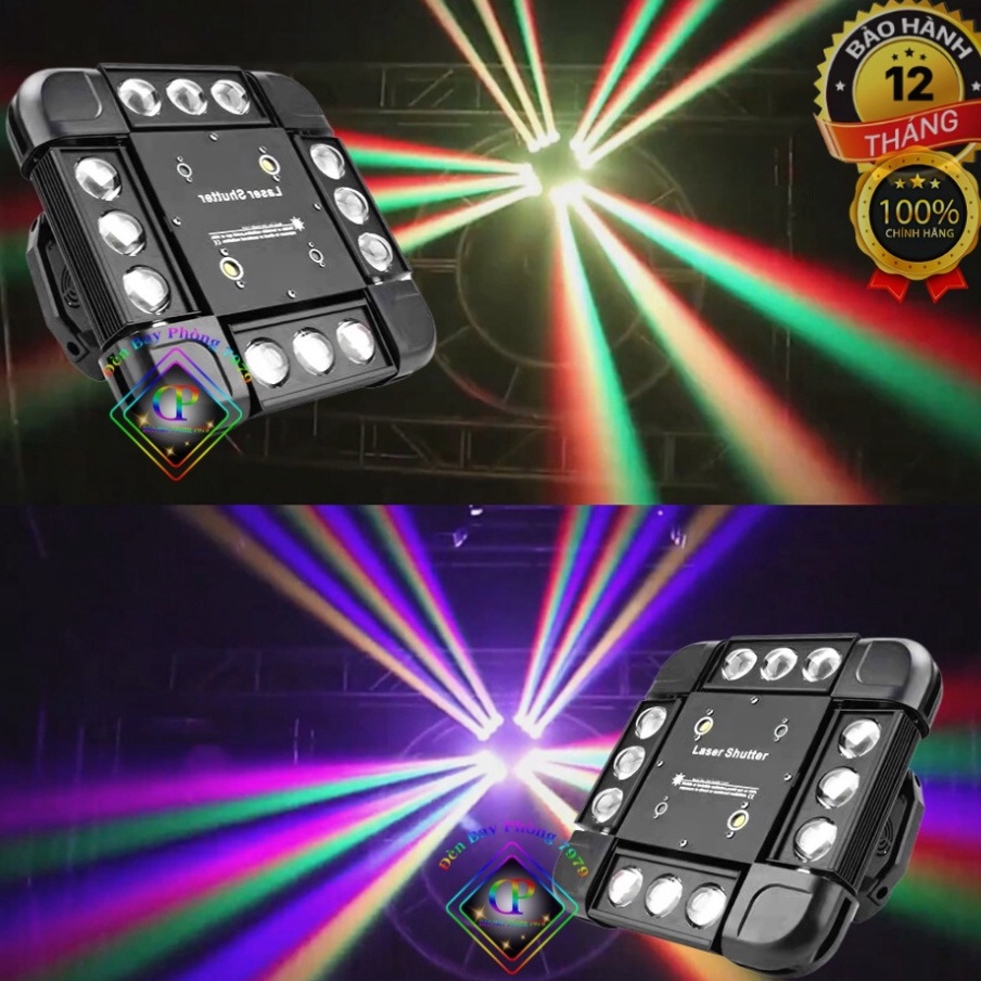 Đèn Laser Moving 12 Mắt Vuông Với Thiết Kế Ma Trận Chạy 3 Chức Năng Cho Hiệu Ứng Đa Dạng Dùng Cho, Sân Khấu, Quán Bar...