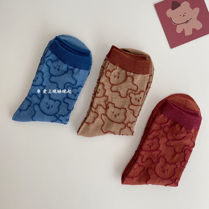 Vớ Thể Thao Cổ Trung Trung Bình Họa Tiết Ba Chiều Gấu Dễ Thương Phong Cách Nhật Bản Cho Cặp Đôi