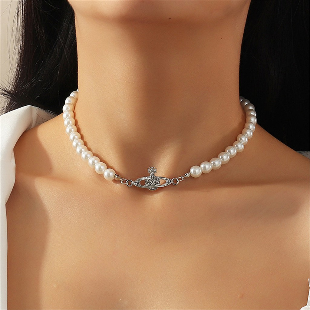 vòng cổ Choker Mặt Hình Hành Tinh Ngọc Trai Giả Nhiều Màu Thời Trang Cho Nữ