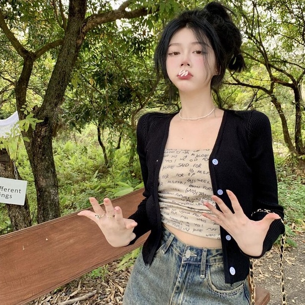 【ZHELIHANGFEI】 Áo Lót Dệt Kim Không Tay Hở Lưng Xinh Xắn