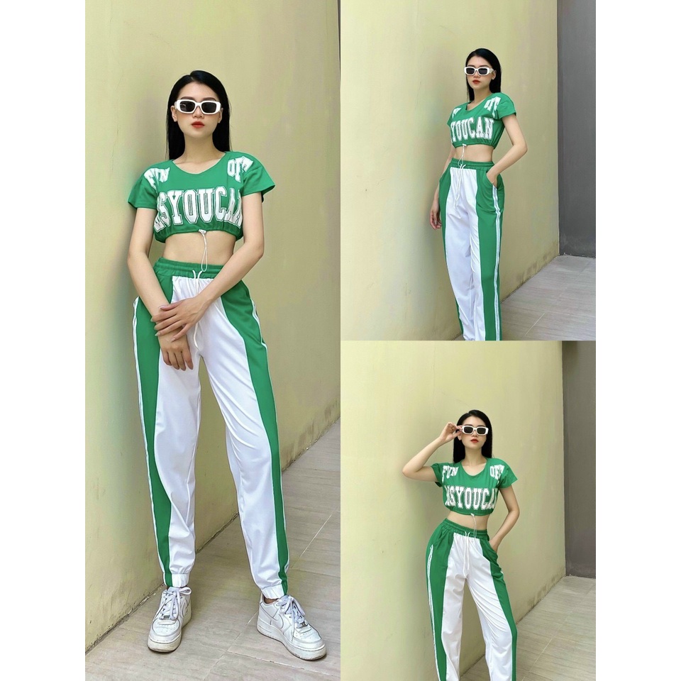 Bộ quần jogger áo croptop tập gym, aerobic, dance siêu cá tính chất cotton đẹp