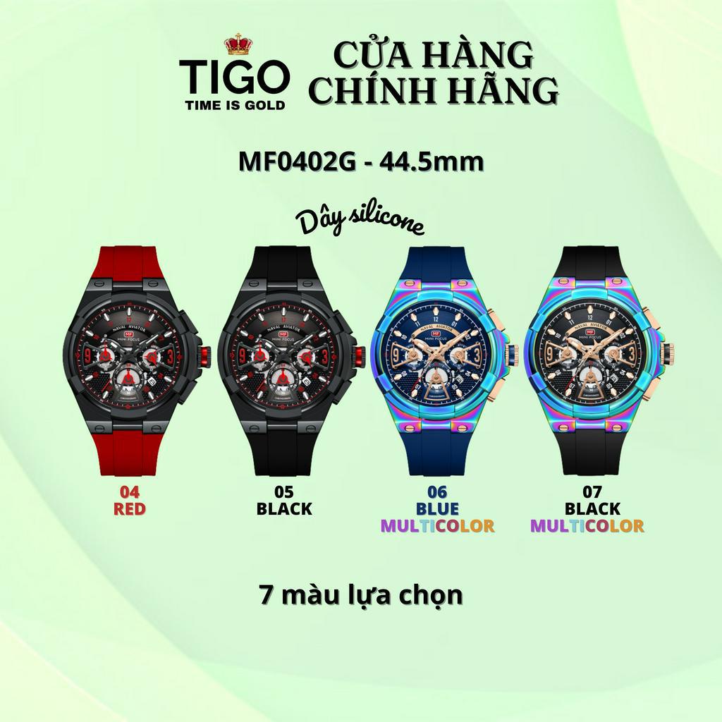 Đồng Hồ Nam MINI FOCUS MF0402G.03 Dây Silicone Xanh Thép Không Gỉ Cao Cấp Mặt Tròn Đường Kính 44.5mm Chống Nước