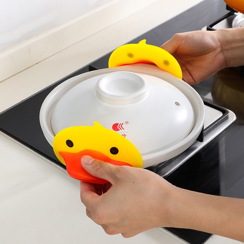 1 Cặp Kẹp Nhấc Tô Cách Nhiệt Chống Bỏng Hình Vịt Bằng Silicone