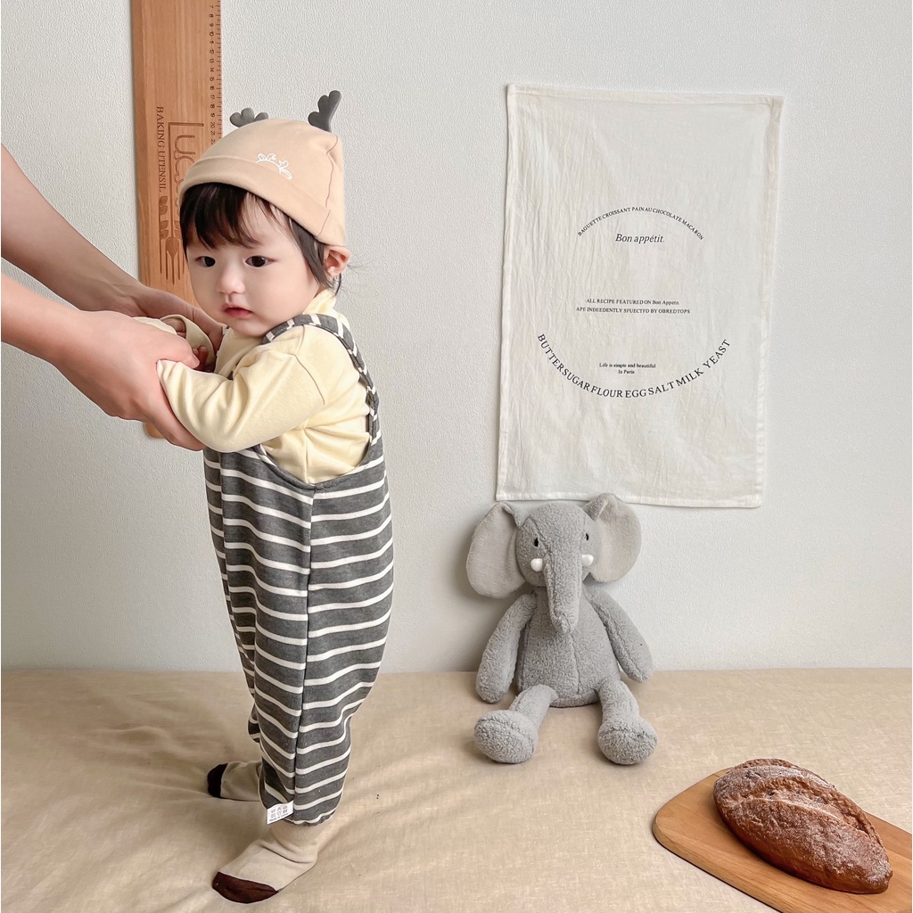 Áo Liền Quần Dài Kẻ Sọc Màu Tương Phản Phong Cách Hàn Quốc Mùa Thu 2022 Mới Cho Bé Sơ Sinh