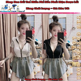 Áo thun kiểu croptop cổ trụ phối dây kéo dài ngắn tay mẫu mới thời trang 2020 🔥