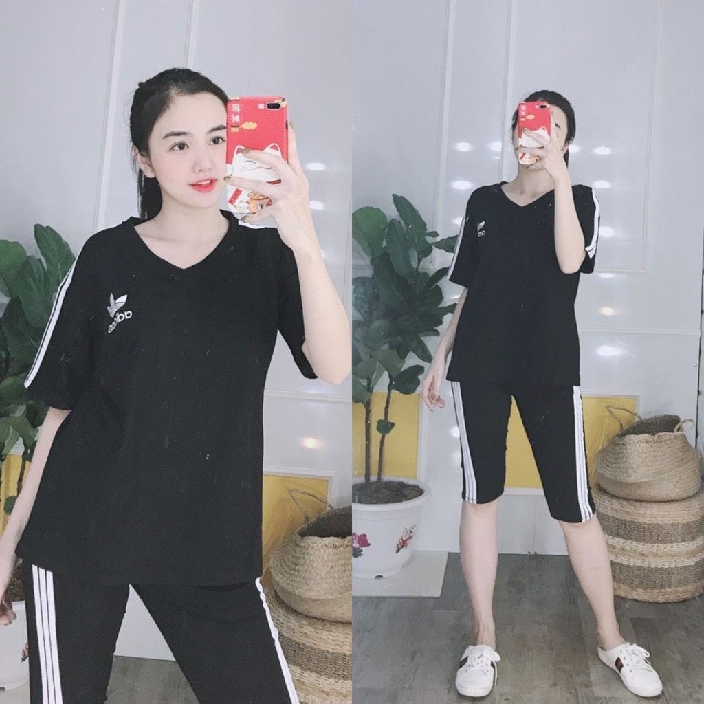 Đồ bộ ngố nữ lửng bigsize thể thao sét bộ nữ ngủ sang chảnh đẹp dễ thương trung niên thun cotton màu hè ESHOP AD01