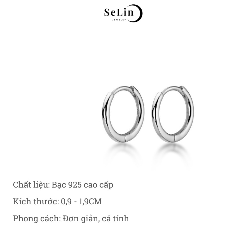 Khuyên tai bông tai bạc nam nữ 925 cá tính đơn giản SELIN JEWELRY