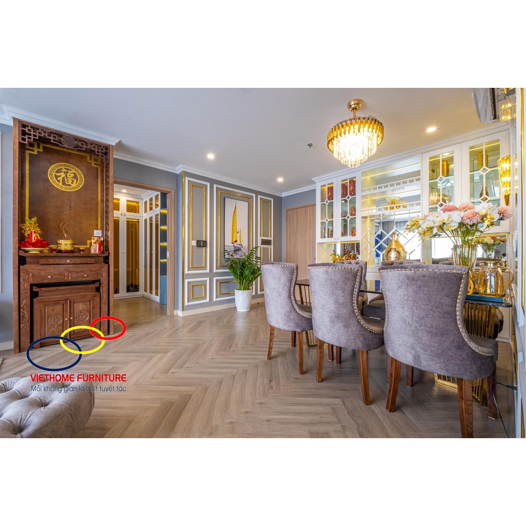Thiết kế nội thất phòng khách tân cổ điển sang trọng & đẳng cấp - Nội thất Viethome bảo hành 6 năm