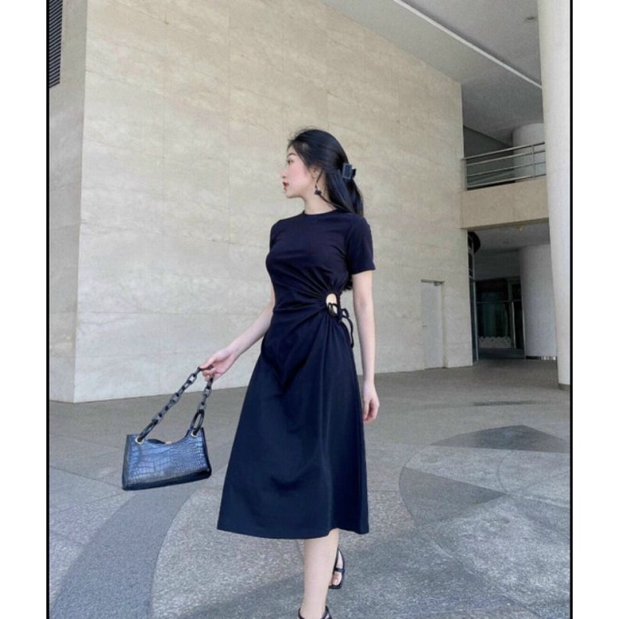 Đầm midi rút eo ( ảnh thật)