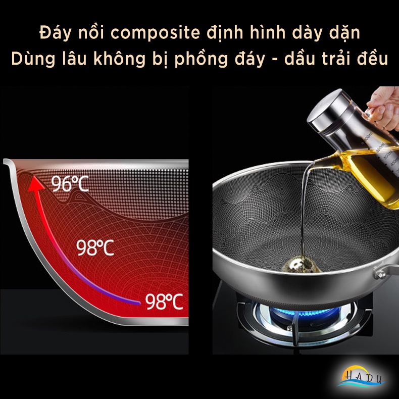 Chảo chống dính cao cấp inox 316 sâu lòng bếp từ có nắp kính cường lực 5 lớp kháng khuẩn truyền nhiệt nhanh đều HADU