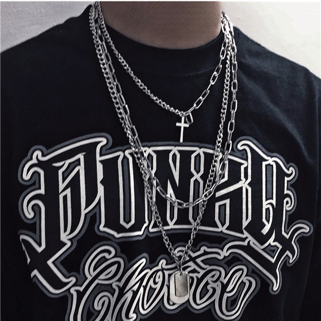Dây chuyền nhiều lớp mặt thánh giá phong cách retro Âu Mỹ cá tính thời trang cho nam và nữ