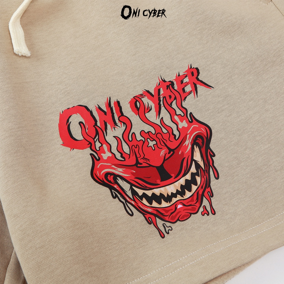 Quần đùi ống rộng hiphop ONI CYBER chất đẹp, quần short nỉ Unisex nam nữ bassic 2 màu đen và màu be in logo QONI03 | BigBuy360 - bigbuy360.vn