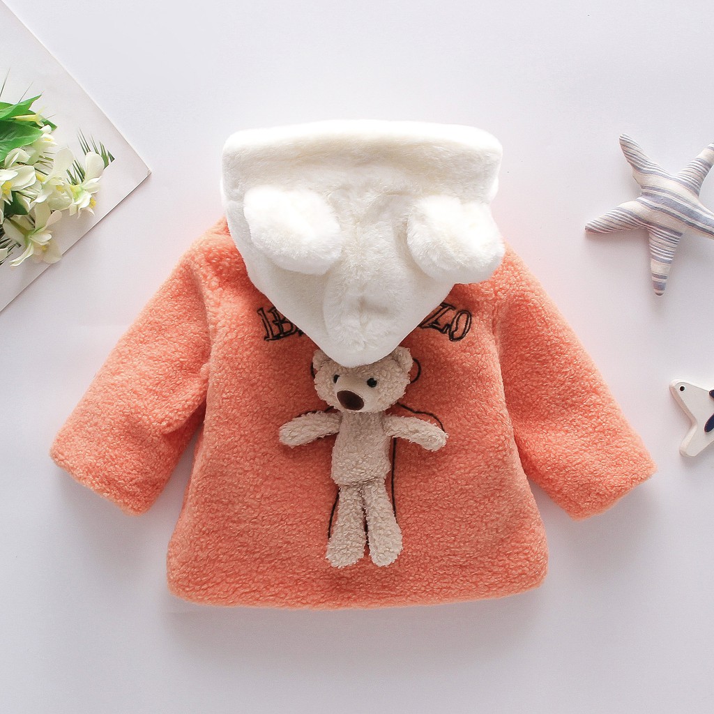 HÀNG QC-Áo khoác lông 2 lớp thêu gấu ấm áp dễ thương bé gái size 8-15kg AK08-09