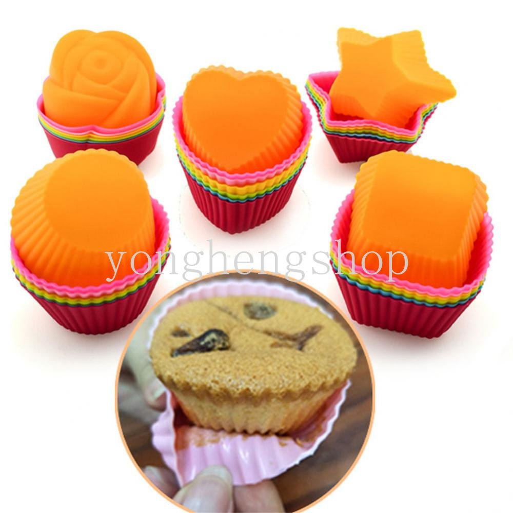 1 Khuôn Làm Bánh Hình Tròn / Ngôi Sao / Trái Tim / Hoa Chất Liệu Silicone Chống Dính Có Thể Tái Sử