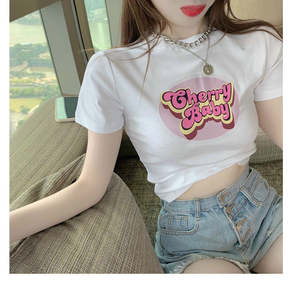 Áo thun croptop nữ dễ thương Cherry Baby phong cách Hàn Quốc