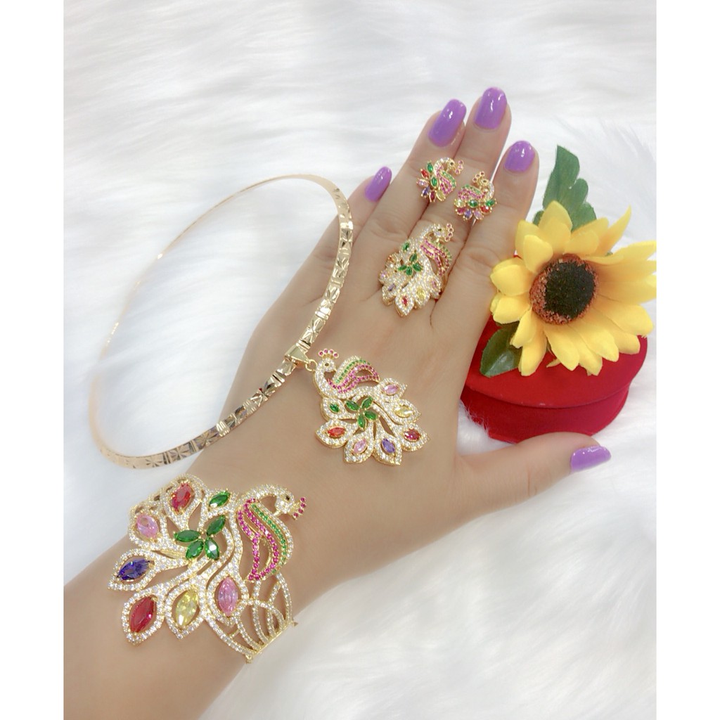 bộ trang sức con công mạ vàng 18k