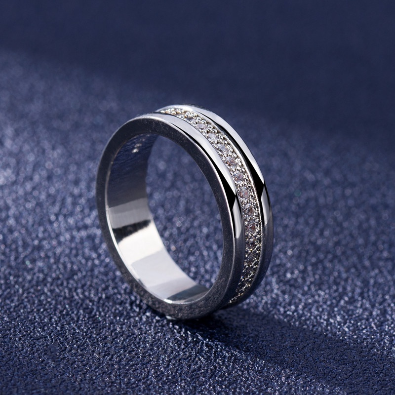 Nhẫn Cưới Thép Titan Mạ Vàng Bạc Đính Đá Zircon Đơn Giản Thời Trang Cho Nam Nữ