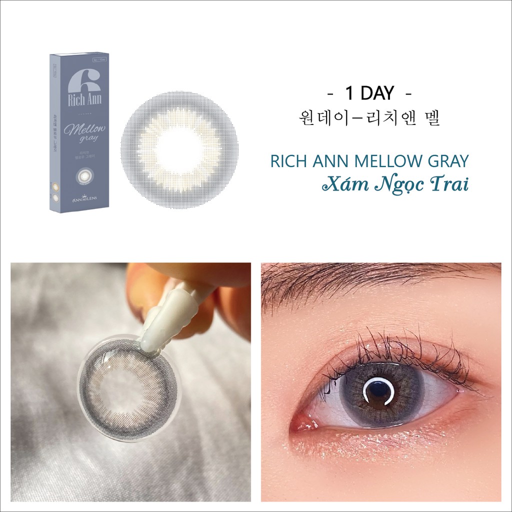 [1 cặp] Kính Áp Tròng Cận 1 Ngày ANN365 Hàn Quốc Màu Xám Ngọc Trai Rich Ann Mellow Gray