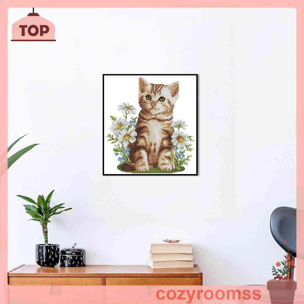 (canvas no printing)  Tranh Thêu Trang Trí Thủ Công 14CT Hình Mèo (Mũi Thêu Hình X)