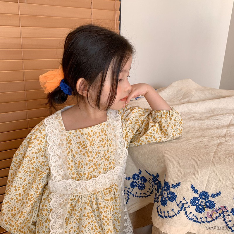 Đầm Cổ Búp Bê Ren Hoa Cho Bé Gái