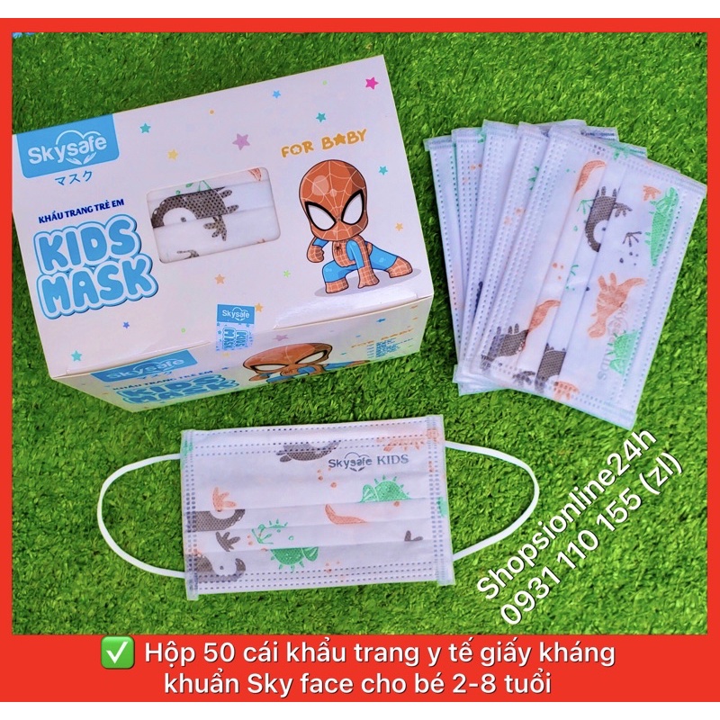 khẩu trang y tế giấy kháng khuẩn skysafe cho trẻ 2-8 tuổi hình khủng Long