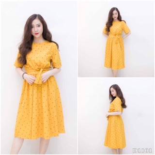 Đầm bi vàng bo eo (kèm hình thật)