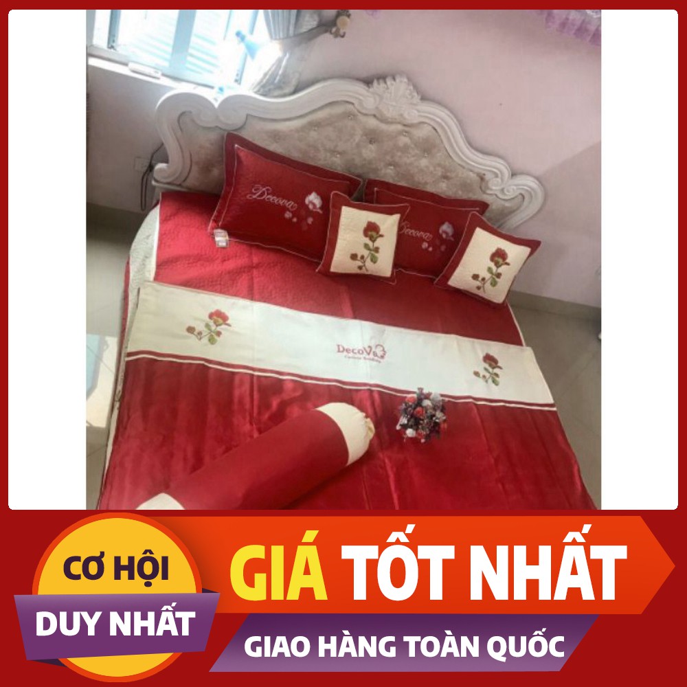 Bộ chăn ga gối phủ trần bông 7 món satin