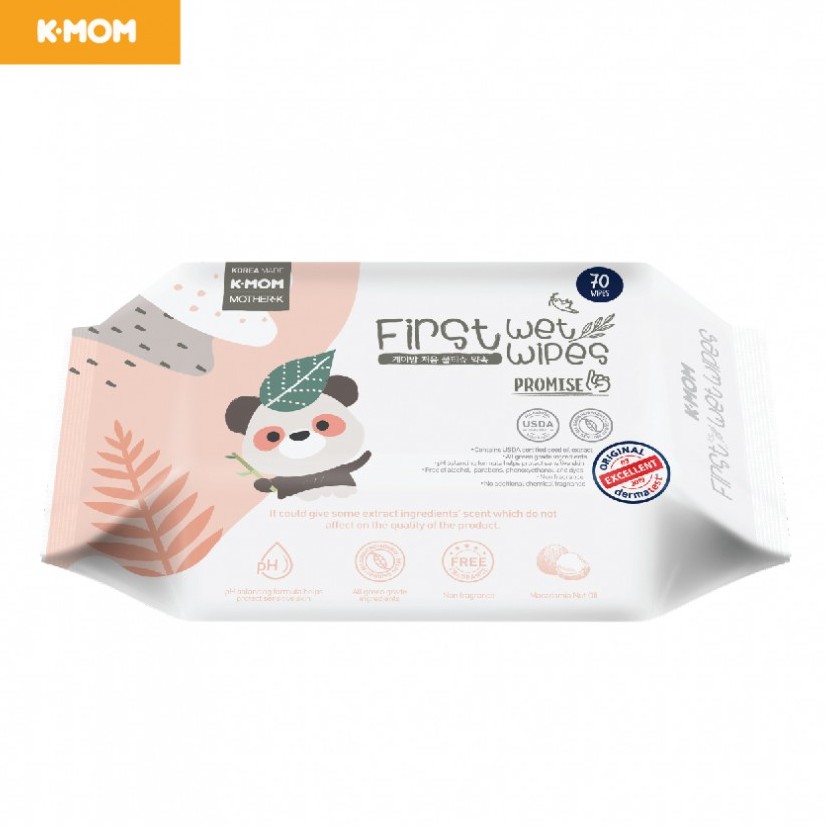 Khăn ướt K-Mom Hàn Quốc tinh chất dầu hạt Macadamia chất liệu cotton tự