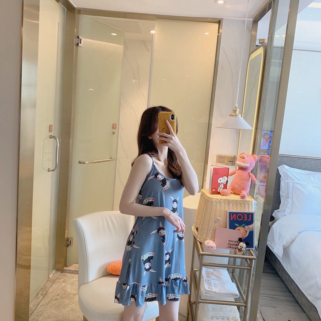 Váy Ngủ Tai Thỏ TTV03 Chất Cotton Thoáng Mát Tặng Kèm Bịt Mắt | BigBuy360 - bigbuy360.vn