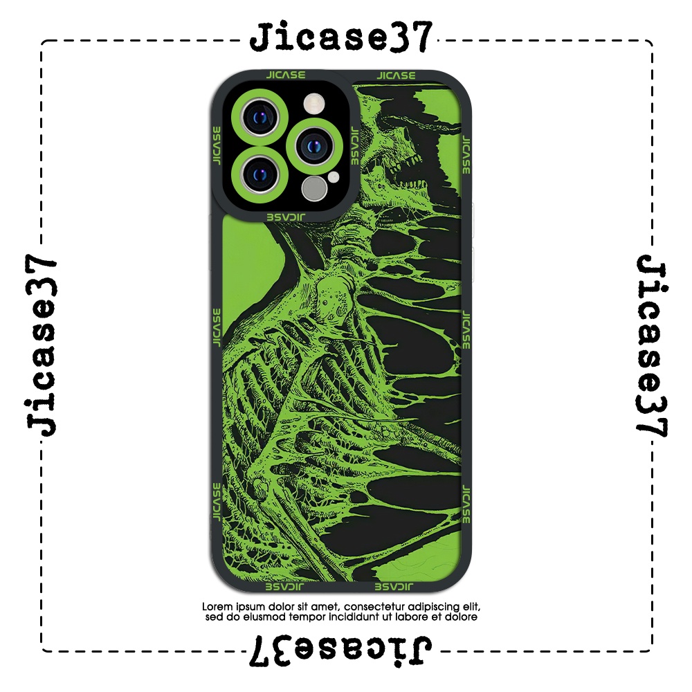 Ốp lưng iphone cạnh vuông Jicase Skull xanh lá Aesthetic 6plus/6s/6splus/7/7plus/8/8plus/x/xs/11/12/pro/max/plus/promax