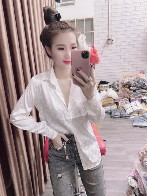 Áo sơ mi GẤM tay dài hotgirl sang chảnh