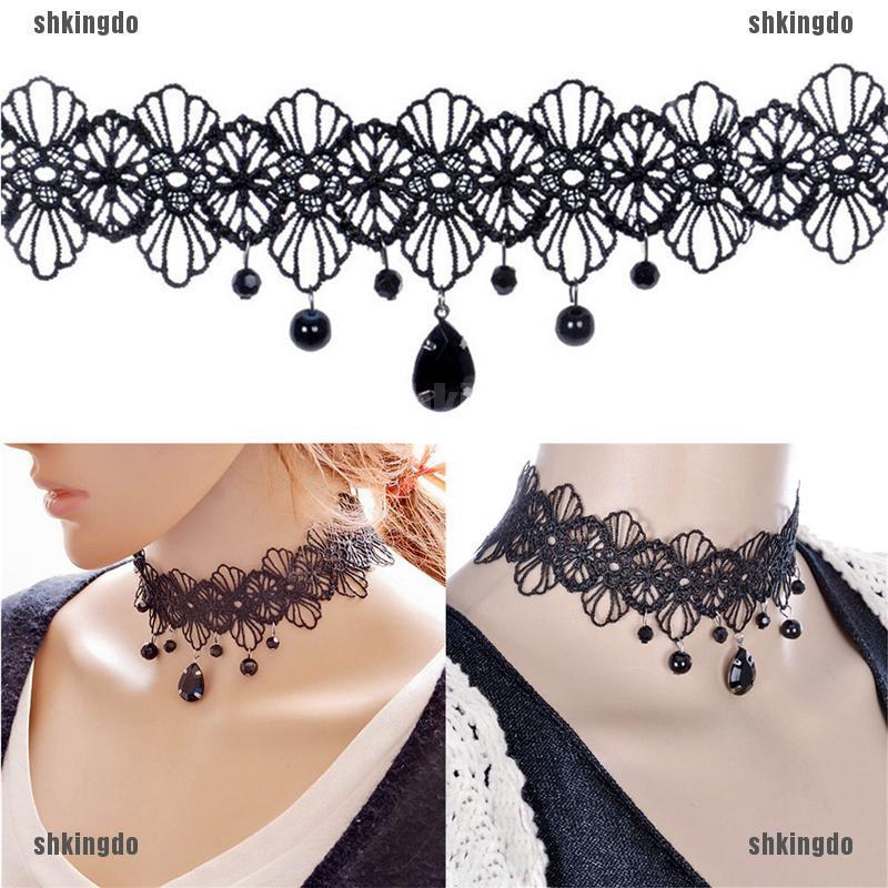 Vòng cổ choker ren hoa phong cách retro gothic sành điệu