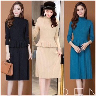 Set đầm len áo peplum cao cấp
