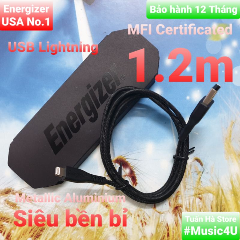 Dây cáp sạc nhanh Energizer USB Lightning siêu bền cho Iphone 6 Iphone 7 Iphone X Tuấn Hà Store