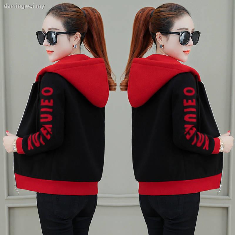 Plus Áo Sweater Có Mũ Trùm Dáng Rộng Ngắn Phối Nhung Giữ Ấm Thời Trang Xuân Thu Cho Nữ 2021