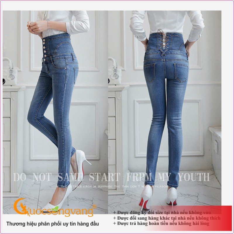 Quần nữ quần jean nữ lưng cao nhiều nút thắt dây GLQ026 Cuocsongvang