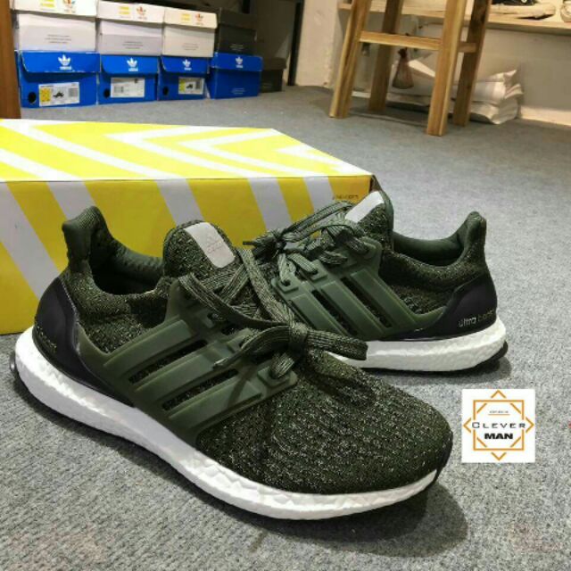 (CÓ SẴN)  Giày thể thao ULTRA BOOST  3.0 Dark green Màu xanh rêu 2017