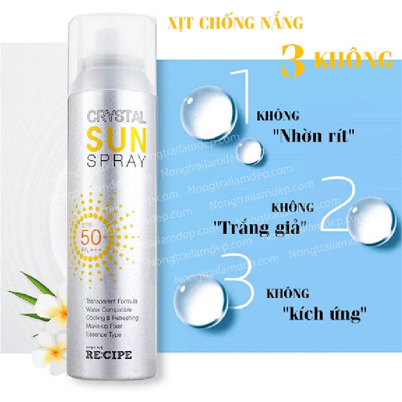 Xịt chống nắng Hàn Quốc [ RECIPE CRYSTAL SUN SPRAY SPF 50 + PA+++ ] 150ml