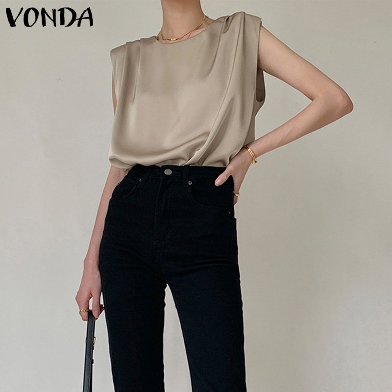 Áo sát nách VONDA cổ tròn màu trơn phong cách Hàn Quốc thời trang mùa hè cho nữ