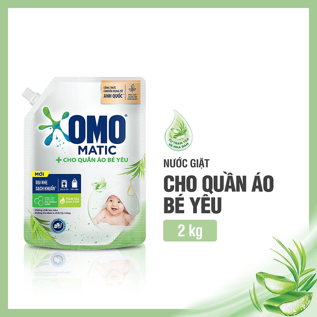 nước giặt omo em bé 2kg cho quần áo bé yêu [omo matic]