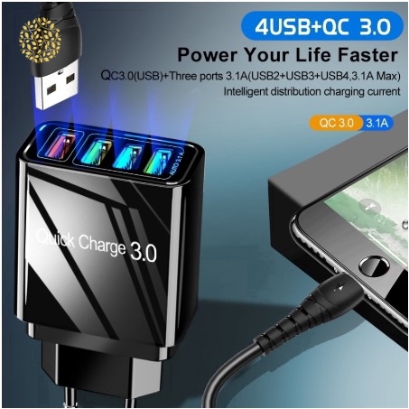 Cốc Sạc Nhanh Qc3.0 4 Cổng Usb Cho Điện Thoại