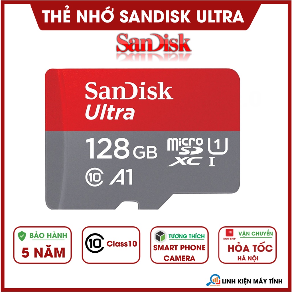 Thẻ nhớ Sandisk Ultra 128GB Class10 - Hàng nhập khẩu - Bảo hành 5 năm !!! | BigBuy360 - bigbuy360.vn