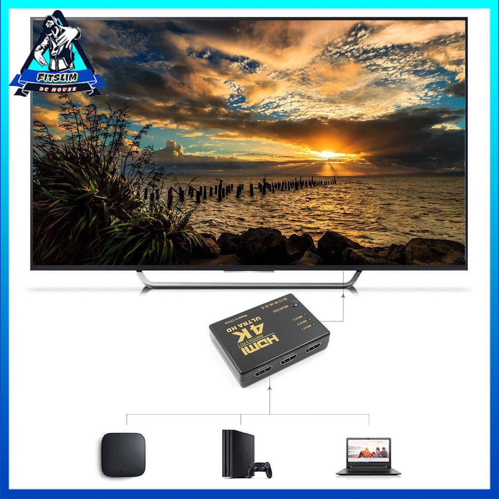 Công tắc chuyển đổi HDMI 3 đầu vào sang 1 đầu ra Bộ chia âm thanh video 4K Ultra HD