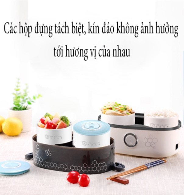 HỘP CƠM ĐIỆN 2 TẦNG LIFE ELEMENT 4 BÁT SỨ  CAO CẤP