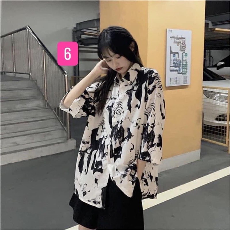Áo sơ mi hoạ tiết hot trend cá tính cổ sơ mi phom rộng ngắn tay chất liệu mát mẻ loại đẹp phong cách Ulzzang Hàn Quốc | BigBuy360 - bigbuy360.vn
