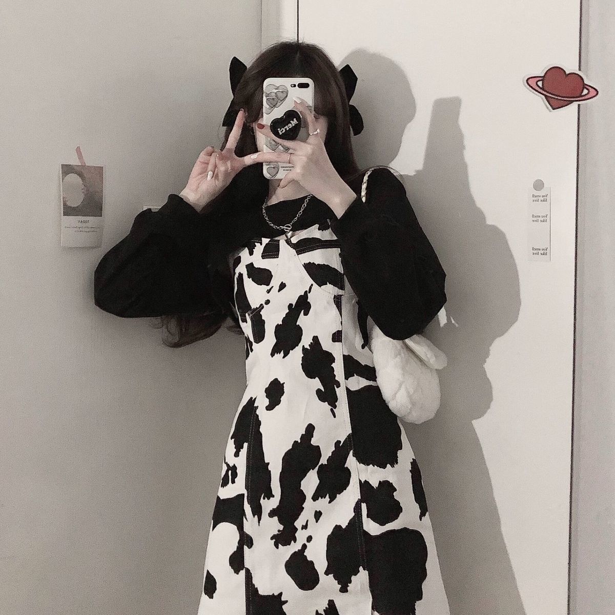 Set Áo Thun Ngắn Tay + Đầm Yếm Họa Tiết Bò Sữa Thời Trang Hè 2021 Cho Nữ | BigBuy360 - bigbuy360.vn