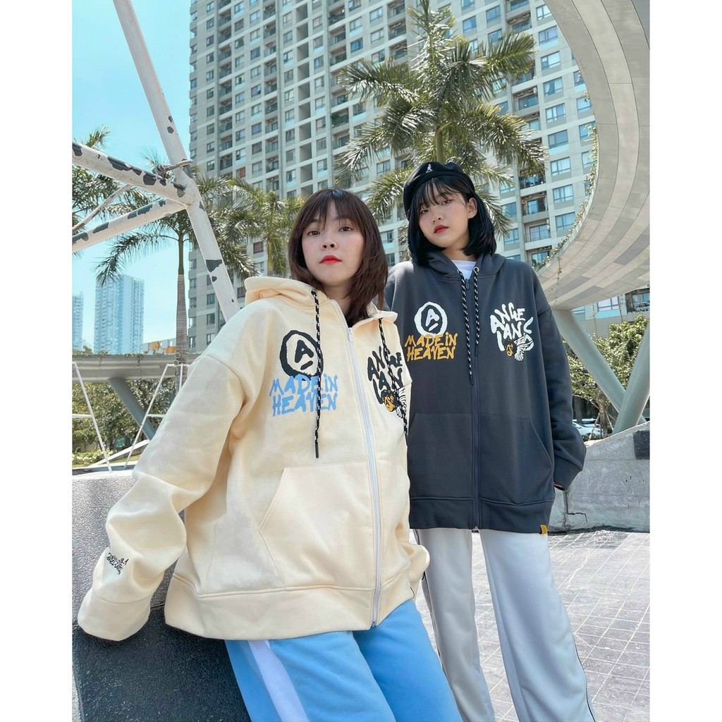 Áo Khoác Hoodie Khóa Kéo ANGEL LAND phong cách Hàn Quốc duyên thời trang kim gia